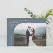 Carte De Remerciements So Blessed Slate Blue Wedding Photo (Debout devant)