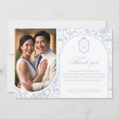 Carte De Remerciements Soft Blue Floral Chinoiserie Monogram Wedding (Devant)