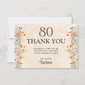 Carte De Remerciements Soft Elegant 80e fête d'anniversaire Floral 80 (Devant)
