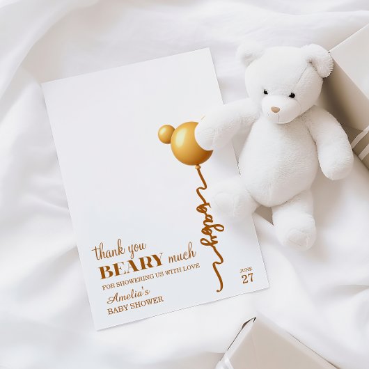 Carte De Remerciements Soft Gold Bear Balloon Beary Thanks Neutral