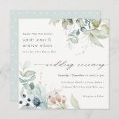 Carte De Remerciements Soft Pastel Blue Green Foliage Invite Mariage (Devant / Derrière)