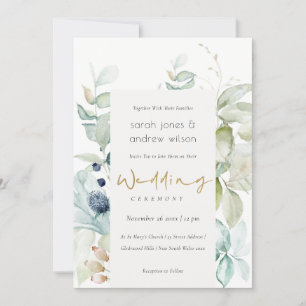 Carte De Remerciements Soft Pastel Blue Green Foliage Invite Mariage
