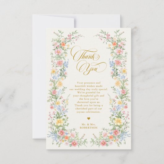 Carte De Remerciements Soft Pastel Ornate Spring Garden Gold Wedding (Devant)