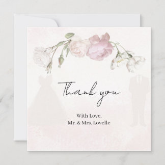 Carte De Remerciements Soft Pink Roses & Bride and Groom Collection
