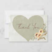 Carte De Remerciements Soft Sunflowers Boho Mariage de coeur (Devant)