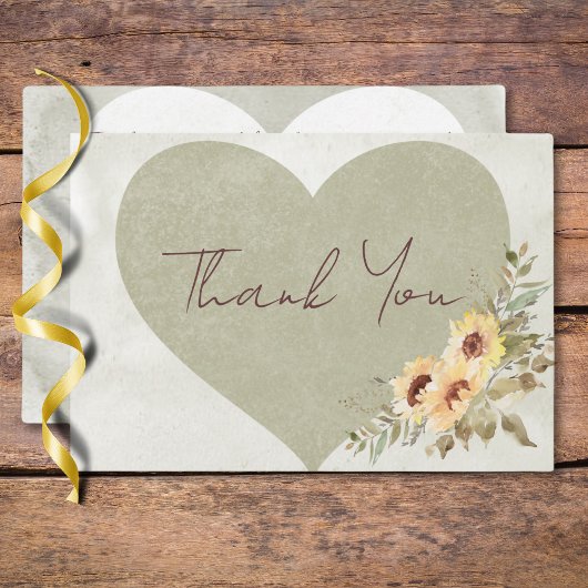 Carte De Remerciements Soft Sunflowers Boho Mariage de coeur