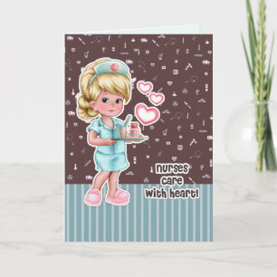 Carte De Remerciements Soins infirmiers avec coeur. Cute Blond Nurse
