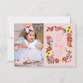 Carte De Remerciements Soirée d'anniversaire de fille lapin rose mignonne (Devant)