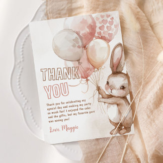 Carte De Remerciements Soirée d'anniversaire de la fille Bunny mignonne