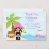 Carte De Remerciements Soirée d'anniversaire de la mignonne fille pirate  (Devant)