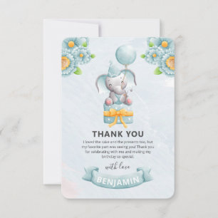 Carte De Remerciements Soirée d'anniversaire du petit éléphant