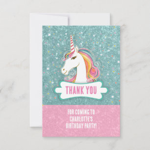 Carte De Remerciements Soirée d'anniversaire rose et bleu licorne