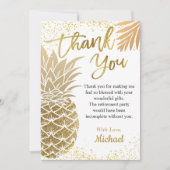 Carte De Remerciements Soirée d'été branchée Tropical Gold Pineappy (Devant)