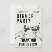 Carte De Remerciements Soirée d'être et dîner d'illustrations rétros noir (Devant)