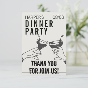 Carte De Remerciements Soirée d'être et dîner d'illustrations rétros noir