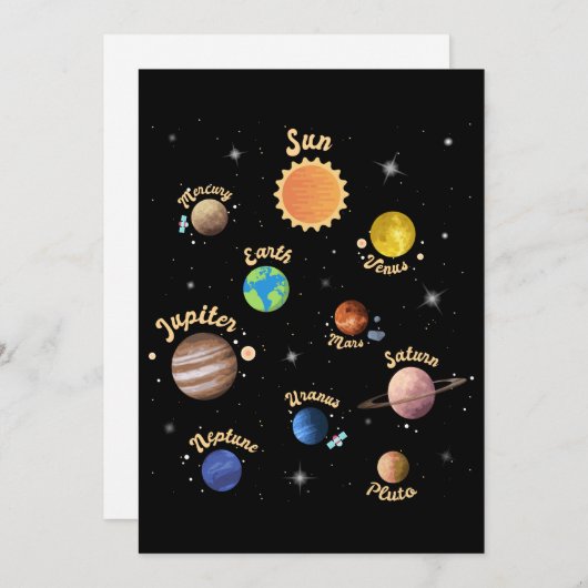 Carte De Remerciements Solar System Planets Kids Knowledge Outer Space T- (Devant / Derrière)