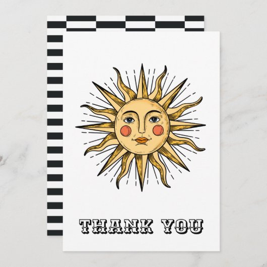 Carte De Remerciements Soleil jaune avec un visage (Devant / Derrière)