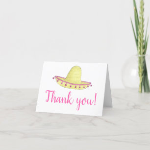 Carte De Remerciements Sombrero personnalisé avec pompon rose vert fémini