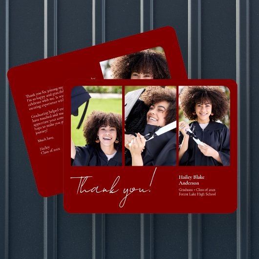 Carte De Remerciements Sophistiqué Graduation Photo Collage Ruby Red