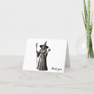 Carte De Remerciements Sorcière et balai à la mode Éffrayant Halloween