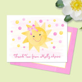 Carte De Remerciements Sourire soleil rose et points jaunes Fille