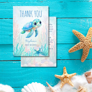 Carte De Remerciements Sous la mer jolie tortue aqua bleu baby shower