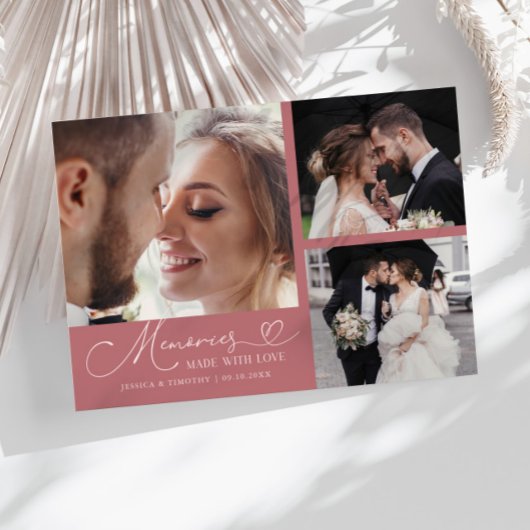 Carte De Remerciements Souvenirs Réalisés Avec Amour Mariage Rose Multi P