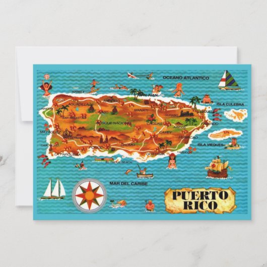 Carte De Remerciements Spanish Puerto Rico 5x7 Map Postcard (Devant)