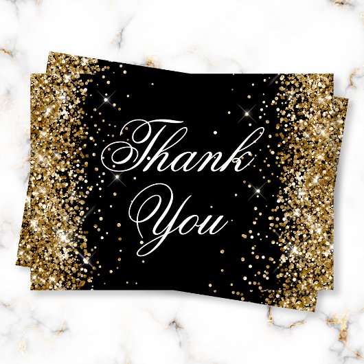 Carte De Remerciements Sparkly Gold Glitter Black