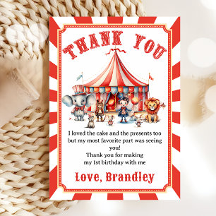 Carte De Remerciements Spectacle de cirque et fête d'anniversaire des ani