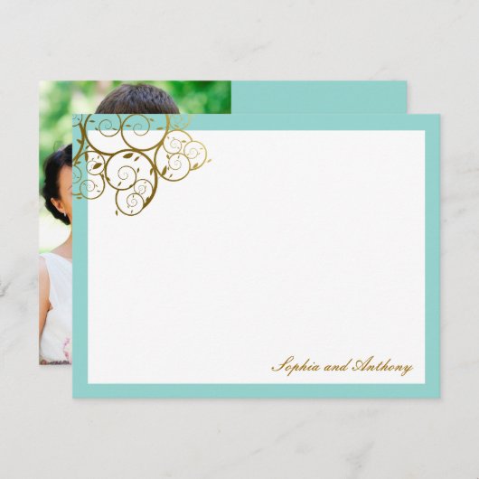 Carte De Remerciements Spirales d'or classique Elégant Chic Mariage Photo (Devant / Derrière)