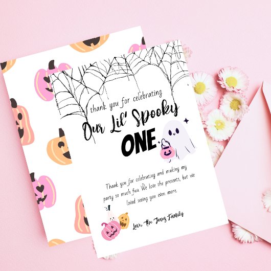 Carte De Remerciements Spooky One | Halloween 1er Anniversaire | Pinks Fa