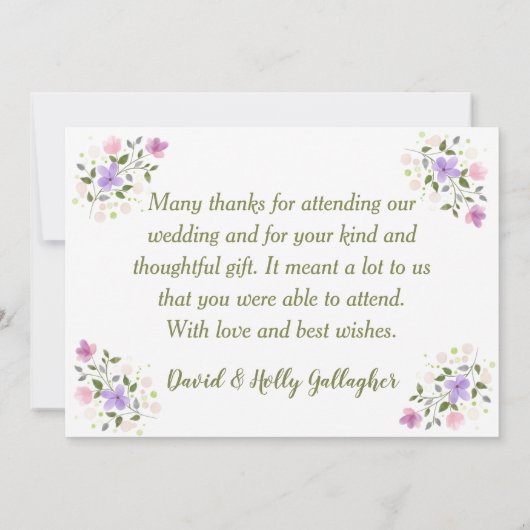 Carte De Remerciements Sprigs de fleurs Mariage design encadré (Dos)