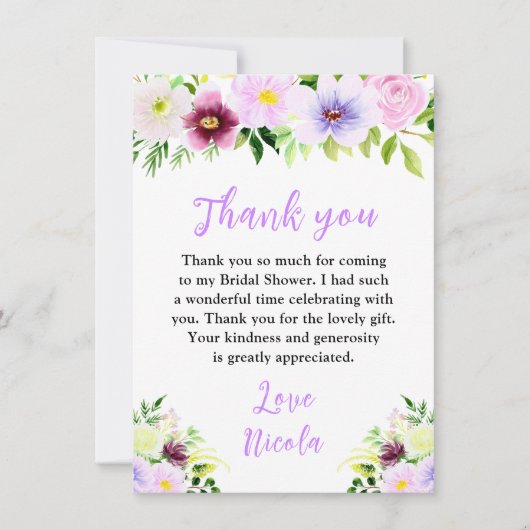 Carte De Remerciements Spring Purple Flowers with Foliage Bridal Shower (Devant)
