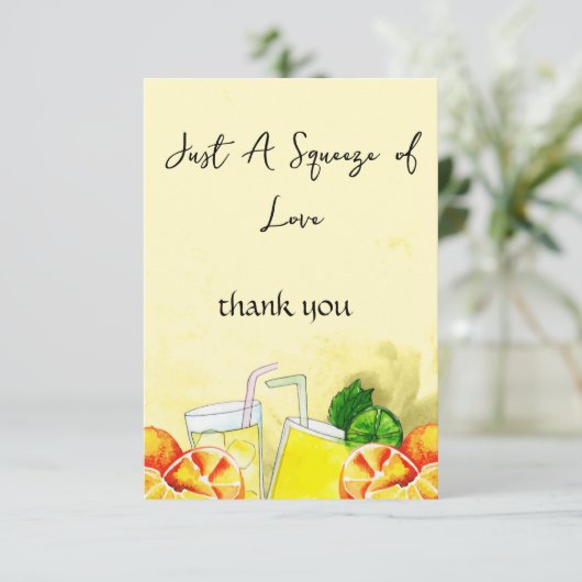 Carte De Remerciements Squeeze of Love Lemonade Citron Citrus Bride Party (Debout devant)