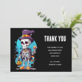 Carte De Remerciements Squelette amusant d'Halloween portant un chapeau h (Debout devant)