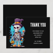Carte De Remerciements Squelette amusant d'Halloween portant un chapeau h (Devant / Derrière)