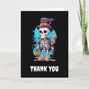 Carte De Remerciements Squelette cool dans un Halloween de chapeau haut d