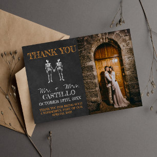 Carte De Remerciements Squelette d'Halloween orange jusqu'à la mort