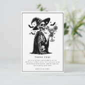 Carte De Remerciements Squelette noir et blanc Halloween Party (Debout devant)