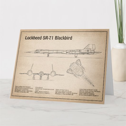 Carte De Remerciements SR-71 Blackbird - Plan directeur de l'avion SD (Devant)