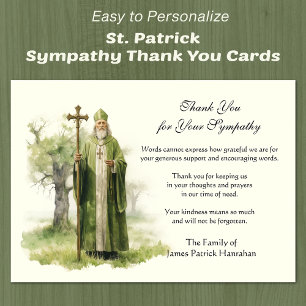 Carte De Remerciements St. Patrick Sympathie irlandaise catholique Condol