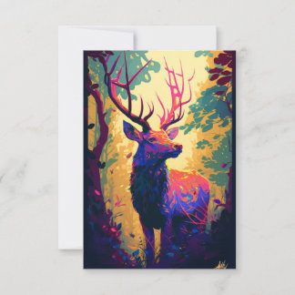 Carte De Remerciements Stag Deer Animal Portrait Peinture Forêt faunique