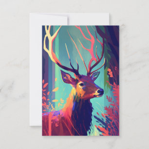 Carte De Remerciements Stag Deer Animal Portrait Peinture Forêt faunique