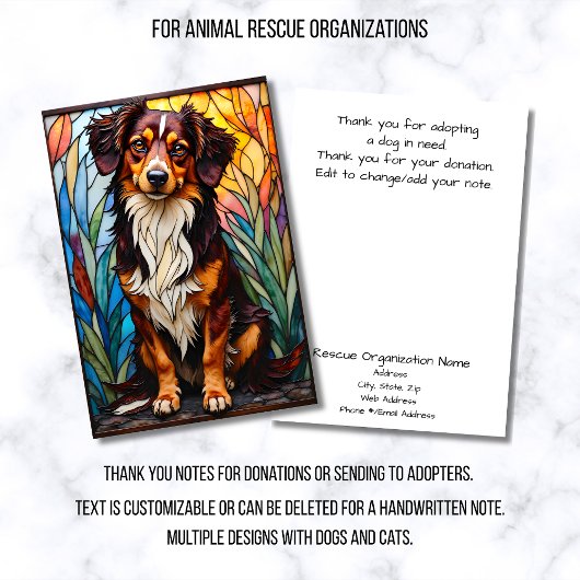 Carte De Remerciements Stained Glass Style Dog Rescue Organization