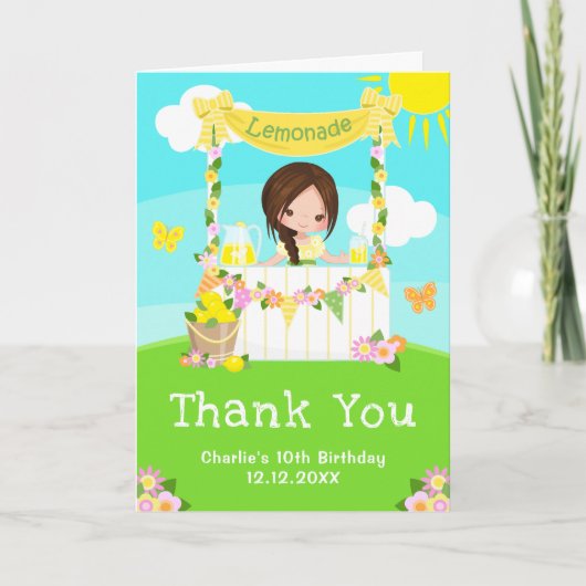 Carte De Remerciements Stand de limonade Anniversaire Fille aux cheveux b (Devant)