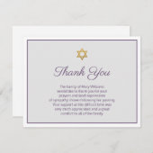 Carte De Remerciements Star of David Purple and Greenery Funeral (Devant / Derrière)