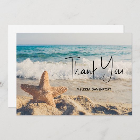 Carte De Remerciements Starfish sur une plage de sable Photo (Devant / Derrière)