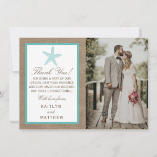 Carte De Remerciements Starfish Turquoise Burlap Beach Wedding Collection