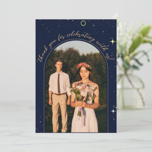 Carte De Remerciements Starry Night Navy Blue Arch Céleste Photo (Debout devant)